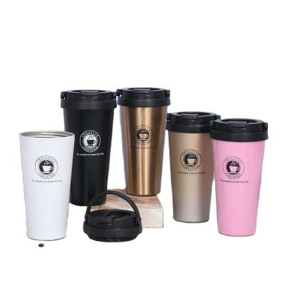 China Wholesale Double Wall Stainless Steel Coffee Cup Vacuum Coffee Thermos Insulated Travel Water Tumbler With Top Handle Lid en venta