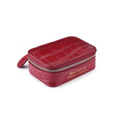 China High Quality Vintage Real Leather Make Up Square Pouch Bag Red Women Luxury Make Up Bag For Custom Lipstick Cosmetic Bag for sale