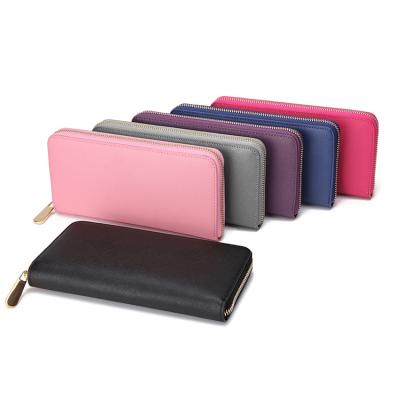 China Genuine RFID Protection Saffiano Leather Zipper Women Long Wallet Handmade Fashionable Pure Leather Women Long Wallet for sale