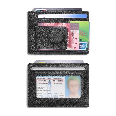 China Handmade genuine leather RFID protection ID card holder unsex leather money clip coin pocket for sale