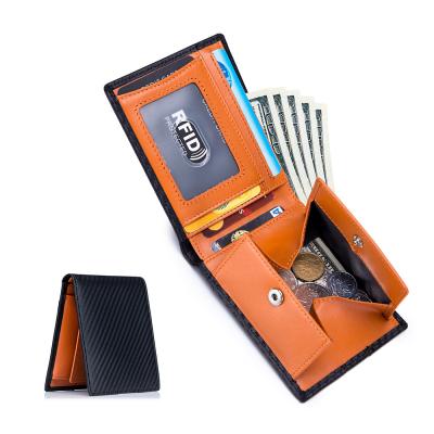 China Hot new carbon fiber wallet RFID protection men's wallet ultra-thin short style wallet leather for sale