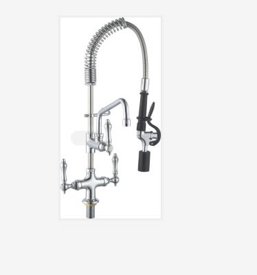 China Industrial Restaurant Food Service Chrome Plating Handle Double Pre Rinse Brass Faucet For Bar Operation for sale