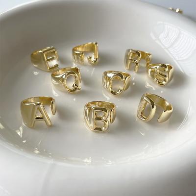 China Hot Selling Hiphop Hiphop 26 Letters Ring Resizable Gold Plated Men Ring Letter A Fashion Cool Woman Hiphop Letter M Rings Set for sale