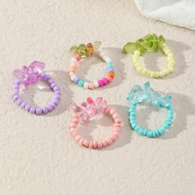 China Handmade Cute Crystal Pearl Beaded Ring Pile Of Y2K Set Cute Colorful Accessories Women's Pearl Rice Accessories Rings for sale