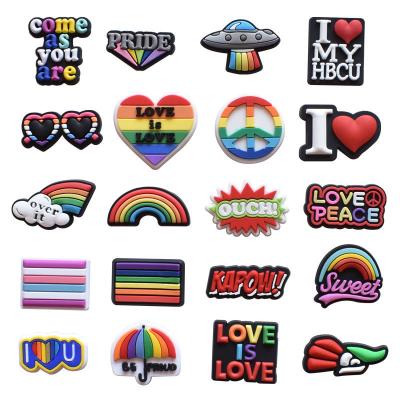 China Clog Charm Rainbow Love Is Love Clog Charms Custom Logo Bulk Wholesale PVC Shoes Charms For Bracelet And Clog Fashion Shoes Accessories for sale