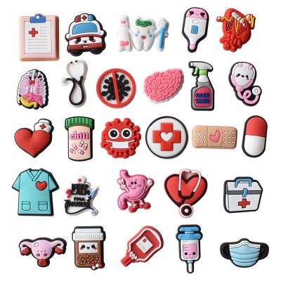 China Drag Charm Cartoon Doctor Shoes Charms Custom Logo Wholesale Bulk Heart PVC Shoes Charms For Drag Children Wristband And Hole Shoes Accessories for sale