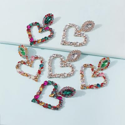 China New Arrival TRENDY Jewelry Set Accessories Rhinestone Heart Earrings Shape Colorful Earrings Ethnic Style Geometric Heart Earrings for sale