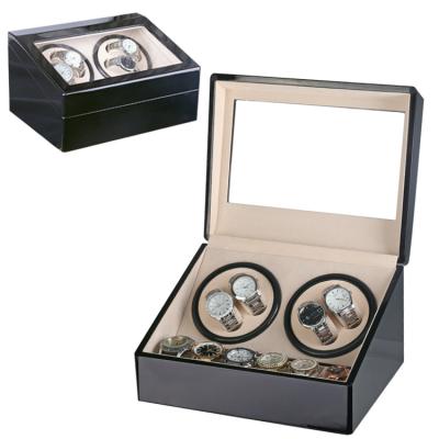 China Leather Watch Winder For 4 Automatic With 6 Watch Box Paint Exterior Silent Motor With Flexible PU Watch Pillow Winder for sale