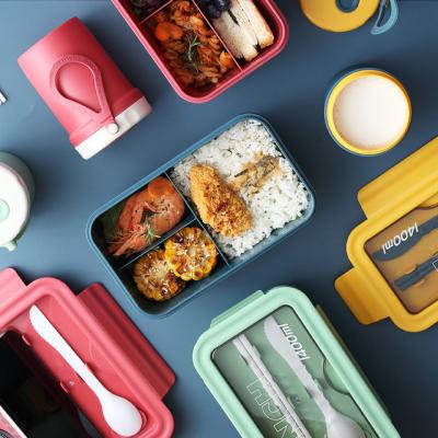 China Wholesale Viable Customizable Logo Microwave Japanese Three-Compartment Lunch Box Portable Plastic Student Lunch Box for sale