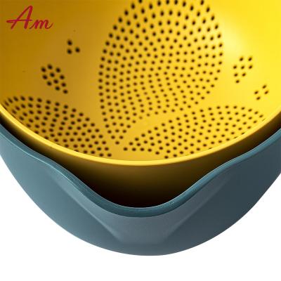 China Food Grade PP Kitchen Fruit and Vegetable Drain Basket Viable Green Permeable Plastic Strainer Sieve for sale