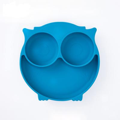 China Box Laser Logo Owl Dinner Plate With Suction Cup Large Silicone Baby Bowl Silicone Dish Place Mat 19.8*19.8*3.1cm for sale