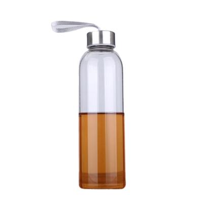 China Beverage 250ml Beverage Glass Water Bottle With Bamboo Steel Lid for sale