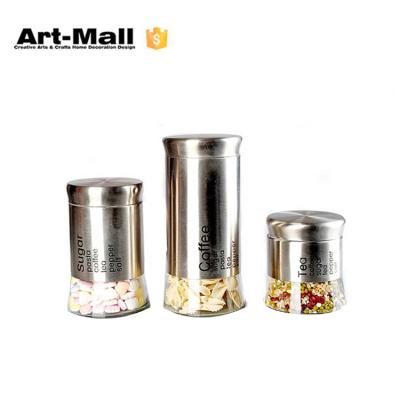 China Eco - Friendly Vacuum Food Container Stainless Steel Top Glass Spice Jar Set for sale