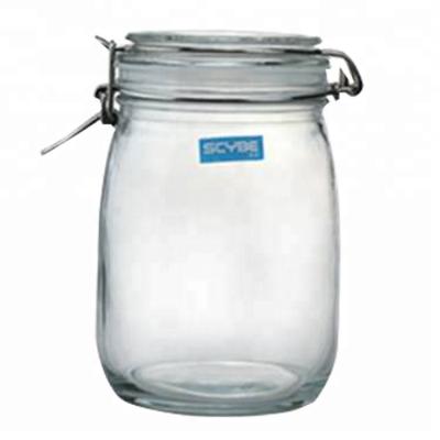 China Sustainable Food Storage Buckle Glass Jar With Clip Lid Glass Pickle Jar With Clip Lid for sale