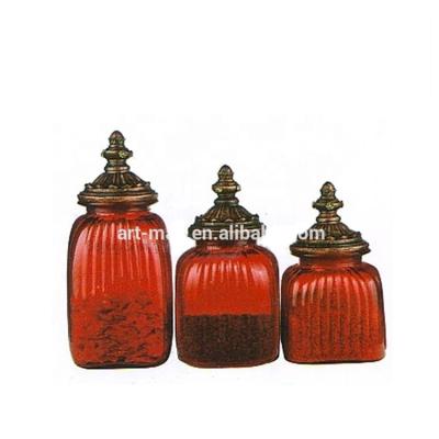 China New Design Sustainable Fancy Large 3set Glass Food Storage Jars With Metal Lid for sale