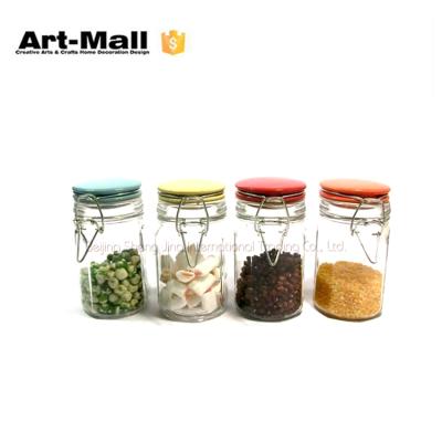 China Eco - Friendly Cheap Durable Empty Glass Spice Jars With Colorful Ceramic Lid for sale