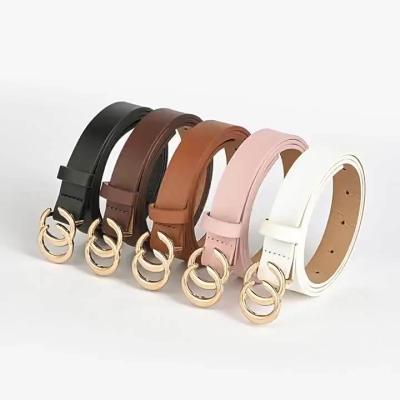 China High quality ladies belt suppliers 2023 fashion trends luxury fashionable double C buckles ladies black leather belts for sale