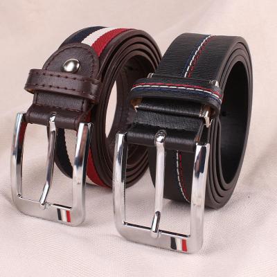 China High quality fashion stripe popular business casual wear buttoned jeans pants belt adjustable men leather trim belts for sale