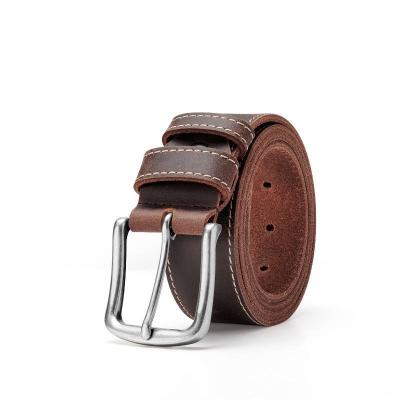 China Popular fashion high quality top layer scare retro needle buckle leather vegetable tanned men leather belt leather for sale