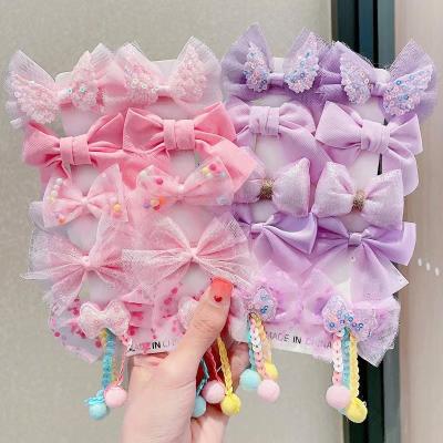 China Decoration Style 10 Pcs/Korean Butterfly Bowknot Kids Set Cloth Hairpins Set Hair Clips Kids Hair Accessories For Girl for sale