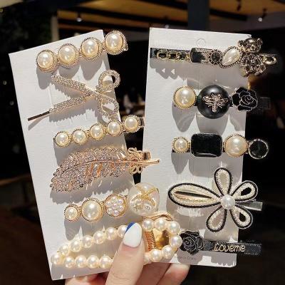 China Korean Metallic Decoration Pearl Rhinestone Bow Lady Hairpins Set Fairy Hair Clips Hair Accessories For Woman for sale