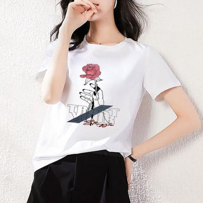 China 2022 Anti-wrinkle women's T-shirt summer short sleeved top white girl simple t shirt printing machine sportswear for sale