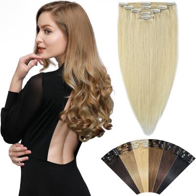 China Wholesale Silky Straight Wave Straight Cuticle Aligned Human Hair Extension Hair Clip 100% Weft Double Clip In Hair for sale