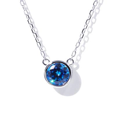 China Instock Tianyu gems new arrival light gold jewelry instock 6.0mm solid blue white zircon 14k gold 2.41g pendant necklace for sale