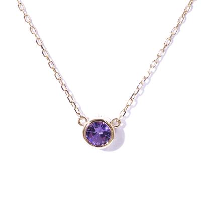 China Instock Tianyu nanosital gems 5.0mm round cut purple with solid 14k rose gold pendant necklace for fashion girls for sale