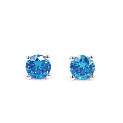 China High Quality Tianyu Gems Shape Women Jewelry 14k White Gold Round Cut Gemstone Blue Nanosital Stud Earrings for sale