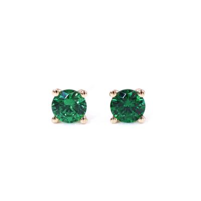 China Instock Tianyu Green Gems Round 5.0mm Zircon 14k Yellow Gold Stud Earrings Instock for sale