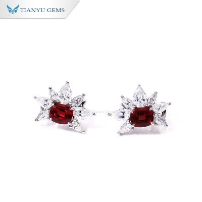 China Tianyu Gems Cushion Ruby And Cushion Ruby Diamond Marquis Cut 14k 18k White Gold Custom Lab Developed Jewelry Stud Earrings for sale