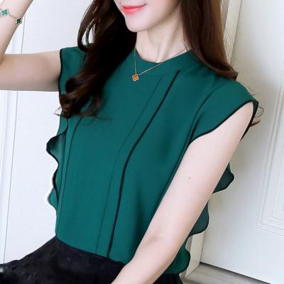 China New Summer Women Stand Collar Sleeve Chiffon Anti-Shrink Shirt Women Ruffle Fashion Sweater Blouse for sale