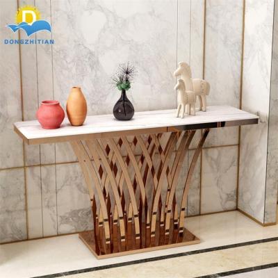 China Luxury Hotel Entrance (Other) Hallway Adjustable Tables Modern Stainless Steel Porch Table Corner Console Table for sale