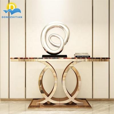 China (Other)Adjustable Modern Nordic Design Entrance Table Stainless Steel Entrance Console Tables Gold Marble Console Table for sale