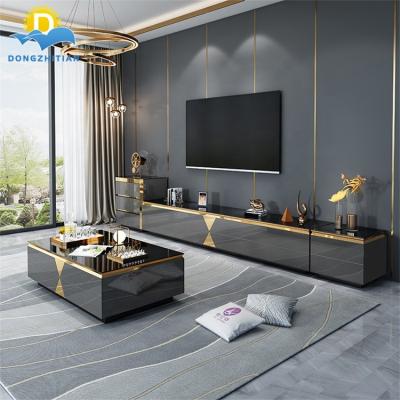 China Modern Design Customized Luxury Coffee Table Sets 2021 Simple Style Tea Center Black Glass Marble Top Coffee Tables for sale