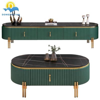 China (Other) Nordic Simple Design Adjustable Modern TV Stands Italian Luxury Stone Marble TV Stand and Coffee Table Set for sale