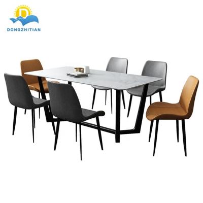 China (Others) 2021 New Modern Design Adjustable Rectangular Italian Marble Dining Tables Dining Room Furniture Popular Selling 6 Piece Table Set for sale