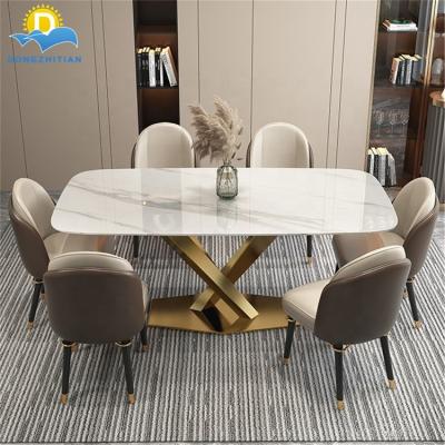 China Modern Simple Dining Tables Slate Board Dining Table Set (Other) Selling New Dining Room Furniture Matel Adjustable Hot Gold Leg for sale