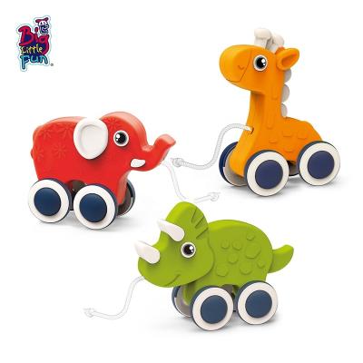 China Lovely ABS Amazon Baby Push-Pull Toys Dinosaur/Elephant/Giraffe Animal Plastic Car Pull String Car Toy For Baby for sale