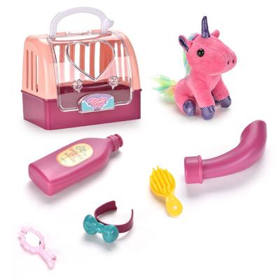 China Cute Cartoon Toy Plush Play House Toy Pet Cage Gift Box Set Unicorn Stuffed Animal Toy for sale