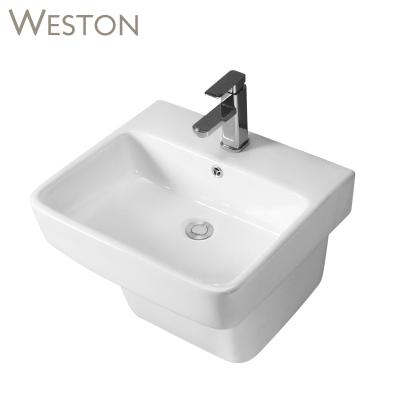 China Modern Design Half Pedestal Modern European Square Wall Hung Sink Sanitary Ware For Hotels for sale