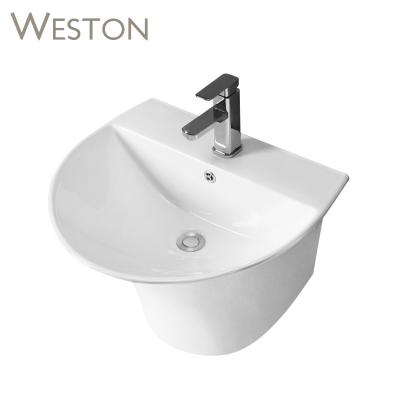 China Modern Design Round Shape One Piece Wall Hung Mounting Wash Basin Bathroom for sale