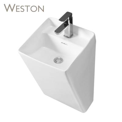 China Modern Unique Style One Piece Square Shape Wash Basin Luxury Hotels Wall-hung CE Certificate for sale