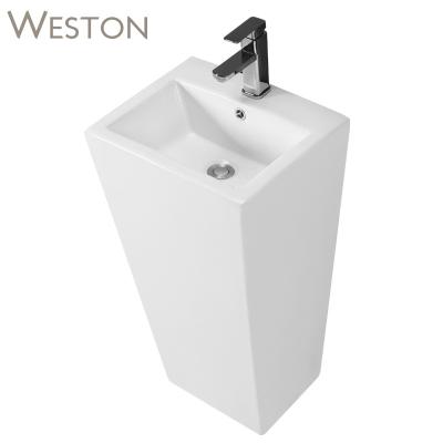 China One Piece Floor Standing Chaozhou Manufacturer Floor Standing Ceramic Free Standing Sink Basins With Full Pedestal Hotel for sale