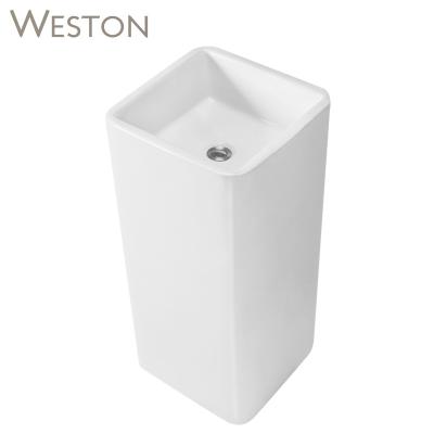 China Chaozhou Factory Free Standing Floor Pedestal Wash Basin Ceramic One Piece Free Standing Sink For Bathroom for sale