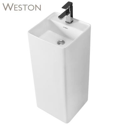 China New Design One Piece Floor Standing Free Standing Washbasin Whole Vendor For Bathroom for sale