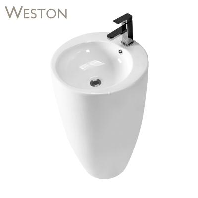 China One Piece Floor Standing Freestanding Single Pedestal Ceramic Freestanding Sink Sanitary Ware Bathroom Project for sale