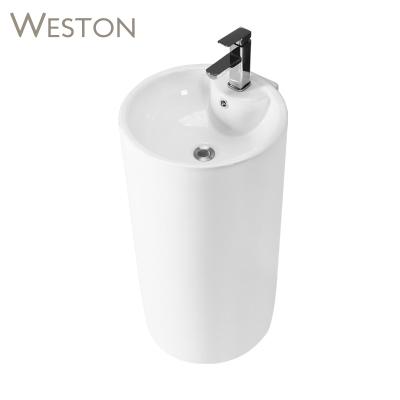 China One Piece Floor Standing Free Standing High Quality Ceramic Sink Basins With Full Pedestal For Washroom for sale