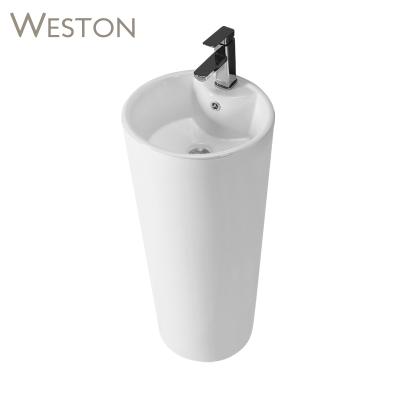 China One Piece Floor Standing Free Standing Single Hand Wash Floor Stand Basin With Pedestal Sanitary Ware for sale